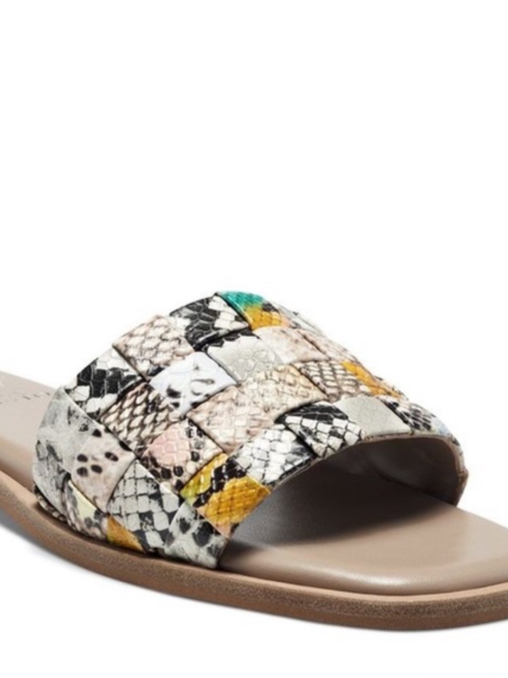 NEW Vince Camuto nanchia Woven Slide Sandal in White, Black & Yellow size 7